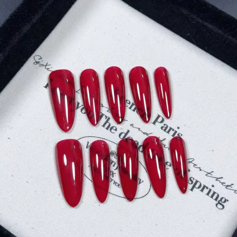 Handmade Almond Press on Nails Korean Simple Design Reusable Adhesive False Nails Acrylic Full Cover Nail Tips Stick on Nail Art