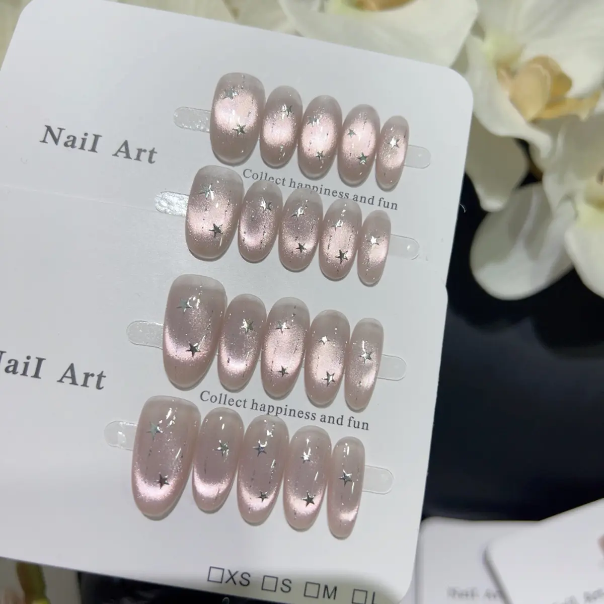 10Pcs Handmade Glitter Oval Press on Nail Sparkle Cat Eyes Starburst Design French Fake Nails Wearable Nail Art Tips for Girls