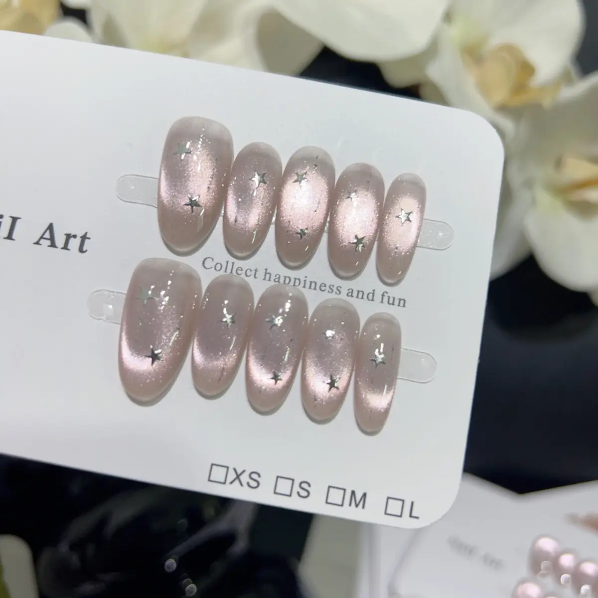 10Pcs Handmade Glitter Oval Press on Nail Sparkle Cat Eyes Starburst Design French Fake Nails Wearable Nail Art Tips for Girls