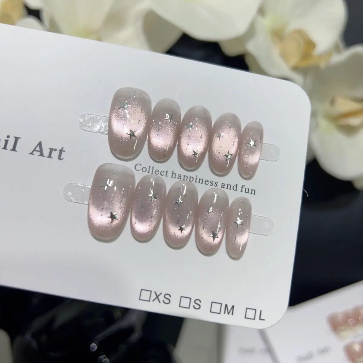 10Pcs Handmade Glitter Oval Press on Nail Sparkle Cat Eyes Starburst Design French Fake Nails Wearable Nail Art Tips for Girls