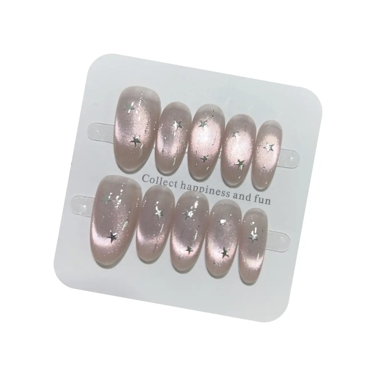 10Pcs Handmade Glitter Oval Press on Nail Sparkle Cat Eyes Starburst Design French Fake Nails Wearable Nail Art Tips for Girls