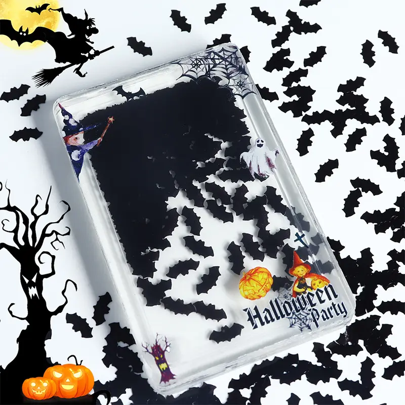 PrettyG 1 Box 10mm Big Bat Glitter Shape Halloween Glitter Sequin Holographic Glitter for Nail DIY Art Craft Makeup Decoration
