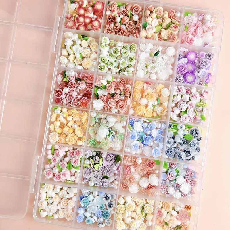 1Box Random Mixed Resin Camellia Butterfly Nail Charms Colorful Heart Rose Flowers Nail Art Decoration Accessories DIY Crafts