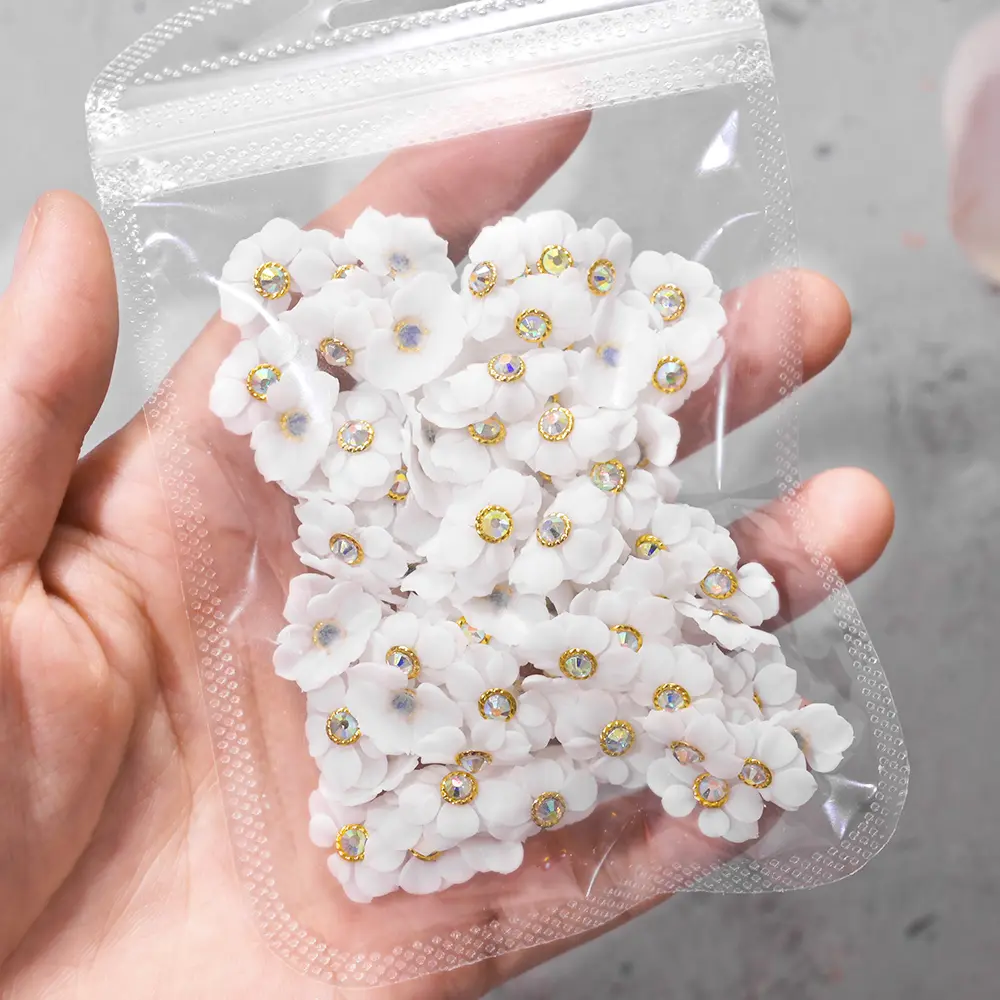 10/30PCS 3D Handmade Acrylic Carved Flower Nail Art Charms Pearl Rhinestone Sculpted Floral Jewelry Cherry Blossom Nail Supplies