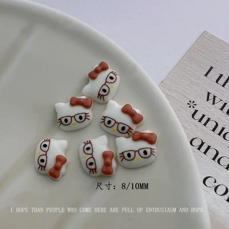 50Pcs 3D Glasses Hello Kitty Cat Cartoon Nail Art Charms Resin Cute Kitty Cat Nail Accessories DIY 6Colors Y2K Manicure Decors *