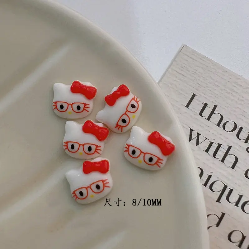 50Pcs 3D Glasses Hello Kitty Cat Cartoon Nail Art Charms Resin Cute Kitty Cat Nail Accessories DIY 6Colors Y2K Manicure Decors *
