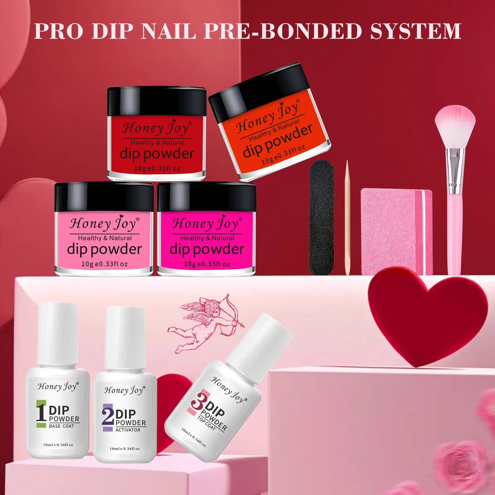 Dip Nails Powder Kit Acrylic Dipping Powder Set with Base Top Coat Activator for French Nail Art Manicure Salon DIY Gift No UV