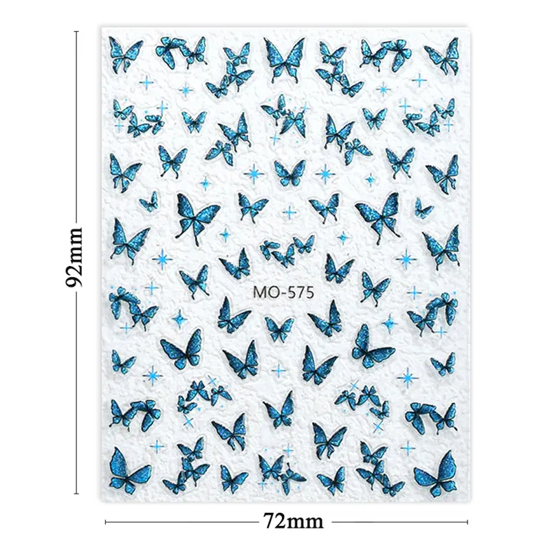1PC 3D Elegant Luxury Nail Art Stickers Blue Glitter Butterfly Self Adhesive Nail Decorations Slider Decals DIY Nail Accessories