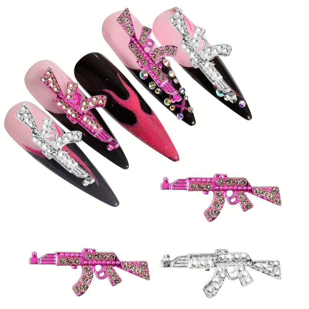 44PCS Gun Nail Charms Nail Art Rhinestone Alloy Gun Dollar Sign Star Nail Luxury Decor for Acrylic DIY Jewelry Nails Accessories