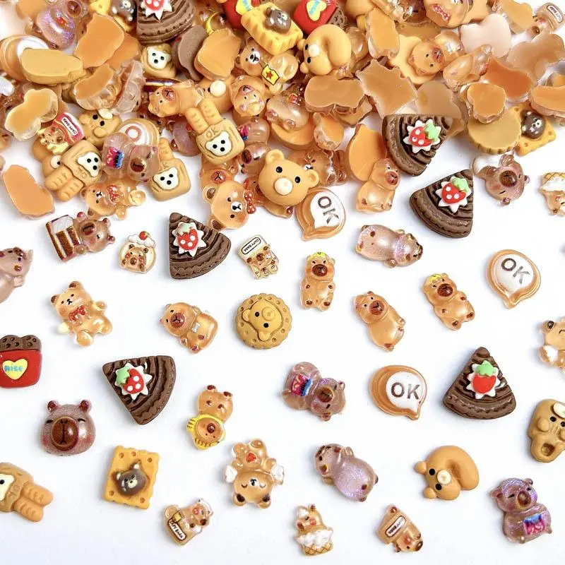 Random Mixed Cute Cartoon Bear Nail Charms Kawaii Coffee Bear Nail Art Decorations Manicure DIY Accessories Crafts Supplies