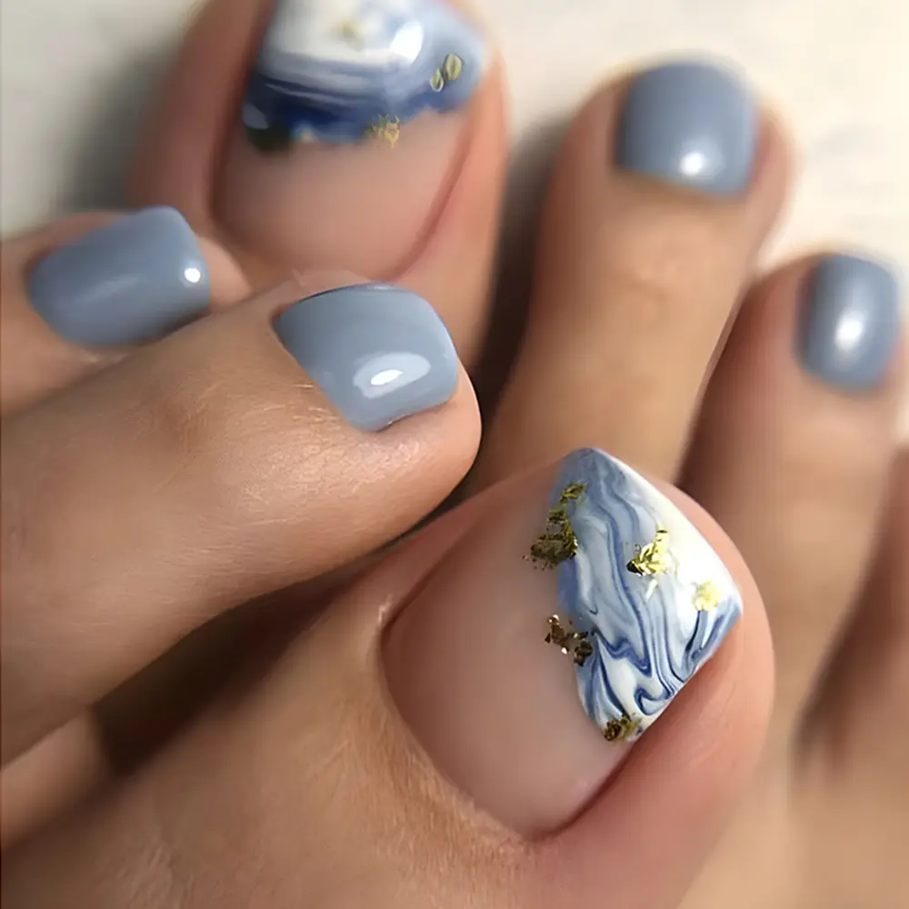 False Toe Nails New Summer Simple French Fake Toenails Wearable Removable Press On Toe nail 24pcs Fake Toenails For Girls Women