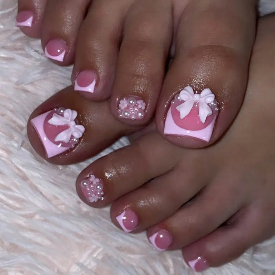 False Toe Nails New Summer Simple French Fake Toenails Wearable Removable Press On Toe nail 24pcs Fake Toenails For Girls Women