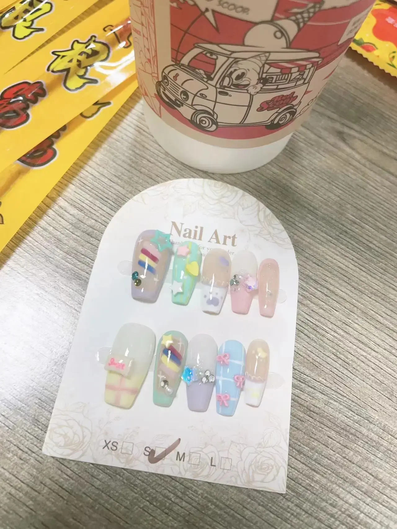 Candy Pudding Handmade Wearable Nails Sweet Cute Nail Art Patch Removable Bow Star Summer French Fake Nails