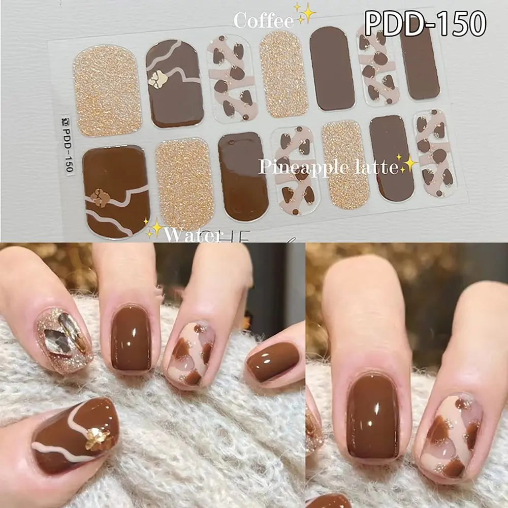 14Strips Gel Nail Stickers INS Trendy Floristic Semi Cured Nail Art Stickers Full Cover Nail Patch DIY Nail Art Making