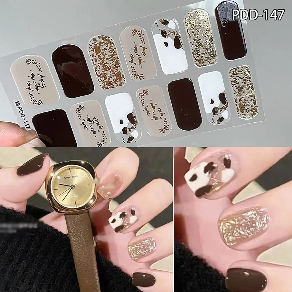 14Strips Gel Nail Stickers INS Trendy Floristic Semi Cured Nail Art Stickers Full Cover Nail Patch DIY Nail Art Making