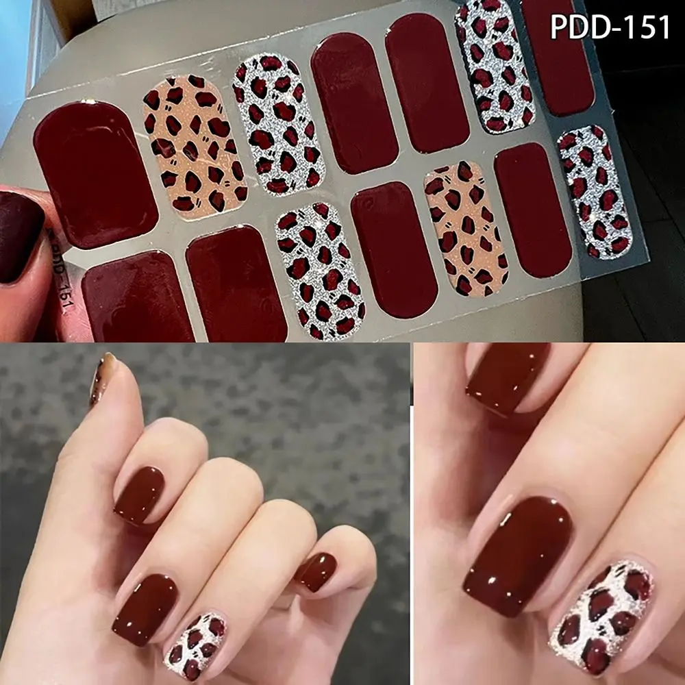 14Strips Gel Nail Stickers INS Trendy Floristic Semi Cured Nail Art Stickers Full Cover Nail Patch DIY Nail Art Making
