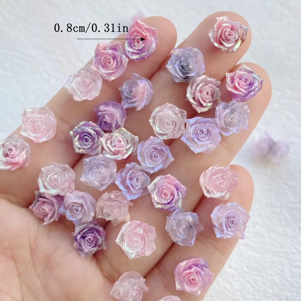 50pcs PVC Soft Glue Colorful Shiny Roses Nail Art Flatback Rhinestone Scrapbook DIY Wedding Decor Jewelry Crafts Accessories