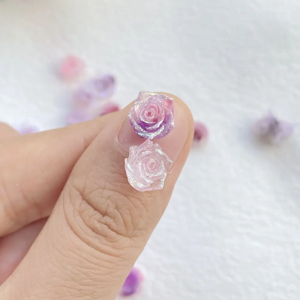 50pcs PVC Soft Glue Colorful Shiny Roses Nail Art Flatback Rhinestone Scrapbook DIY Wedding Decor Jewelry Crafts Accessories