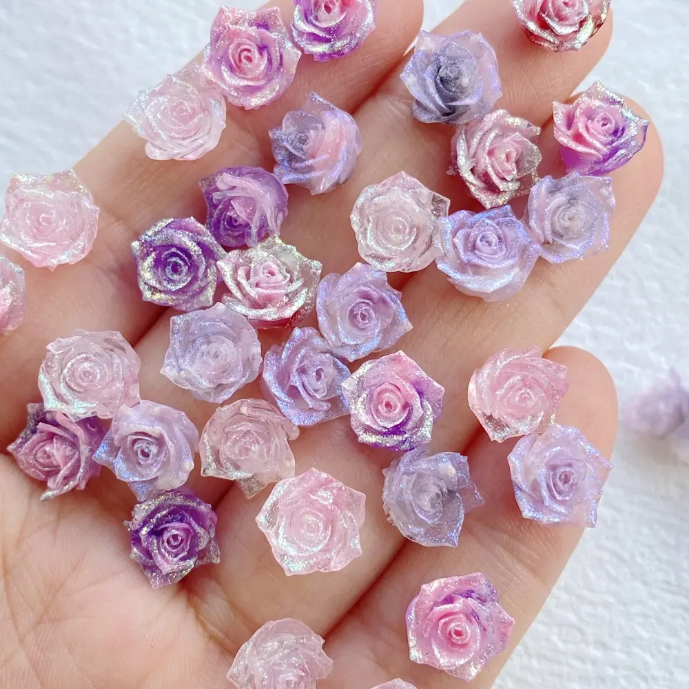 50pcs PVC Soft Glue Colorful Shiny Roses Nail Art Flatback Rhinestone Scrapbook DIY Wedding Decor Jewelry Crafts Accessories
