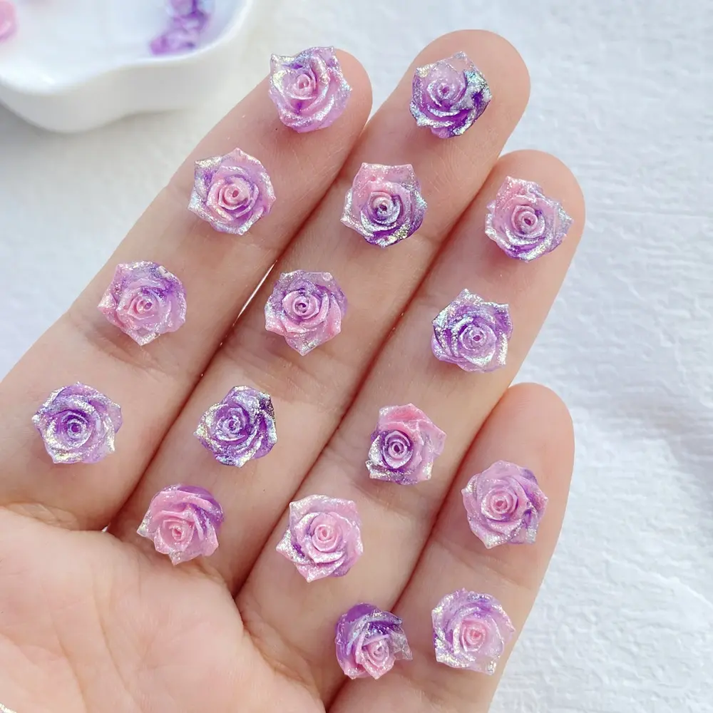 50pcs PVC Soft Glue Colorful Shiny Roses Nail Art Flatback Rhinestone Scrapbook DIY Wedding Decor Jewelry Crafts Accessories