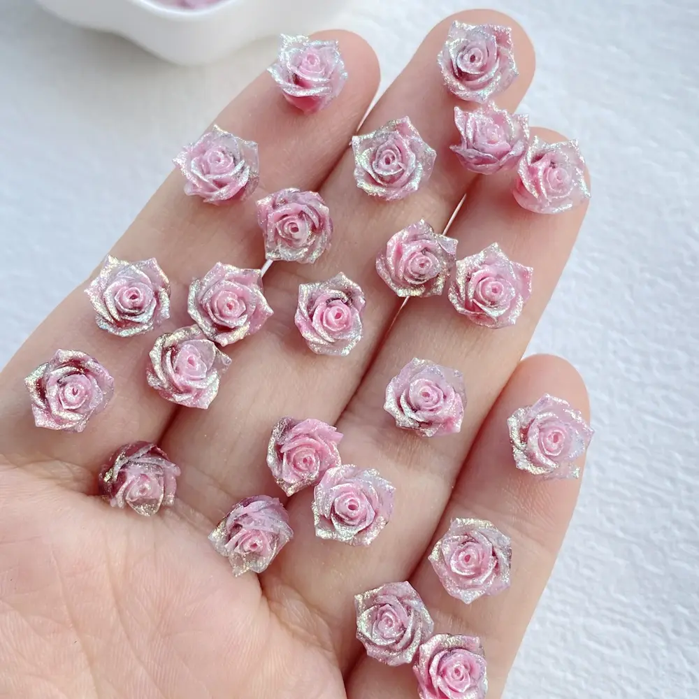 50pcs PVC Soft Glue Colorful Shiny Roses Nail Art Flatback Rhinestone Scrapbook DIY Wedding Decor Jewelry Crafts Accessories