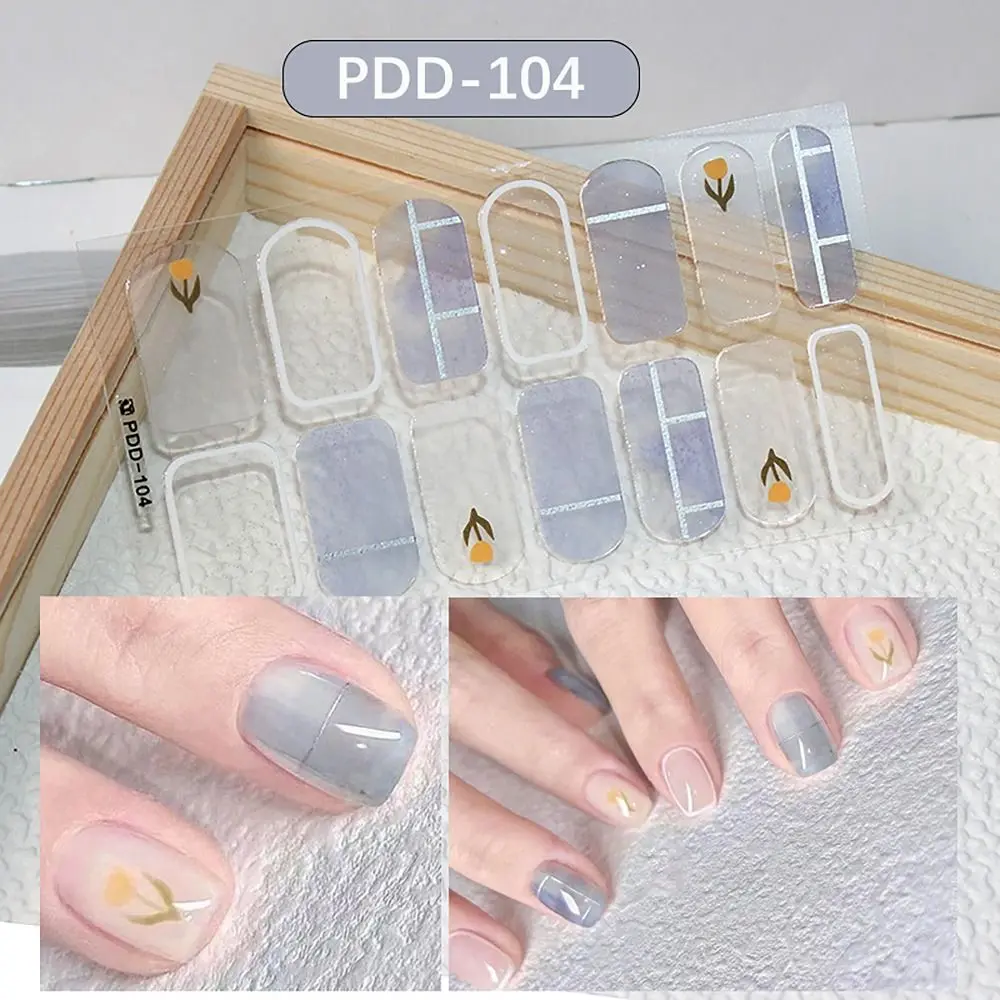 Semi Cured Gel Nail Stickers INS Trendy Floristic Full Cover Nail Patch 14Strips Gel Nail Polish Strips DIY Nail Art Making