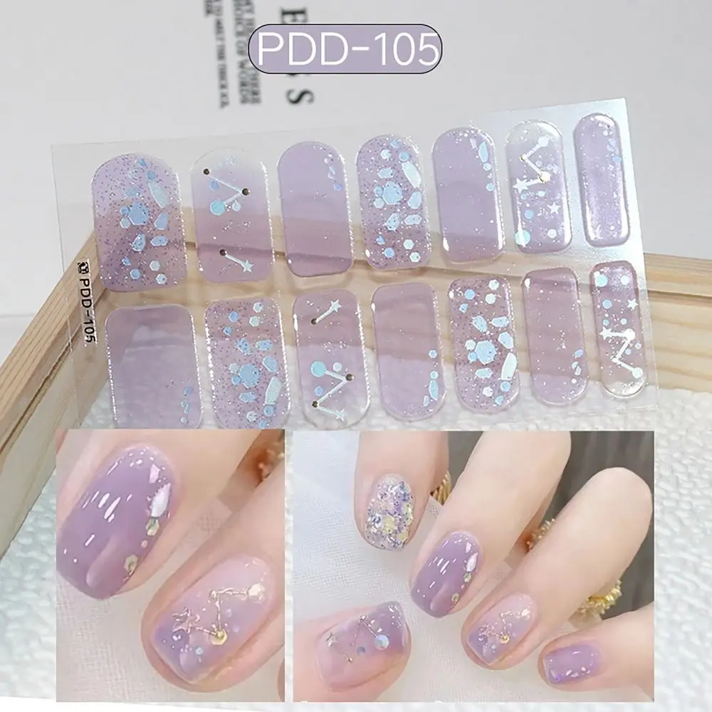 Semi Cured Gel Nail Stickers INS Trendy Floristic Full Cover Nail Patch 14Strips Gel Nail Polish Strips DIY Nail Art Making