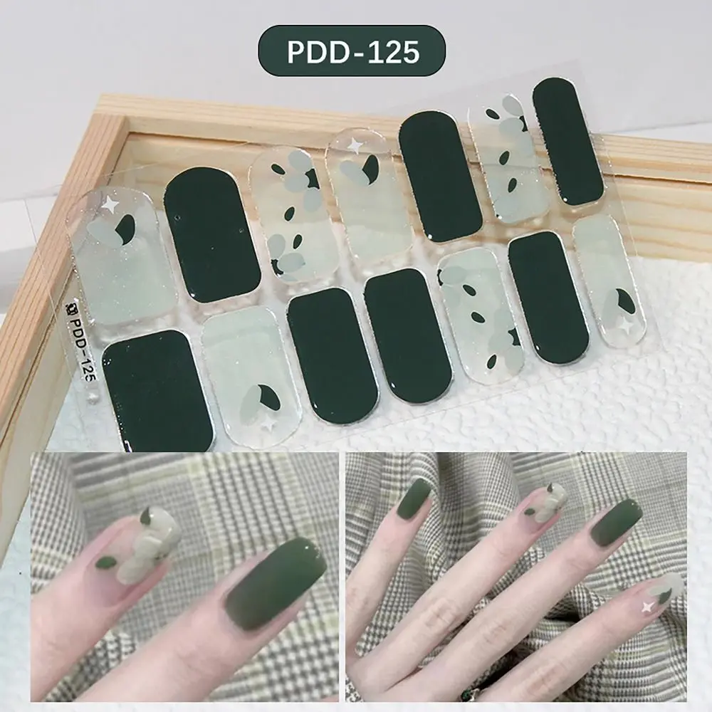 Semi Cured Gel Nail Stickers INS Trendy Floristic Full Cover Nail Patch 14Strips Gel Nail Polish Strips DIY Nail Art Making