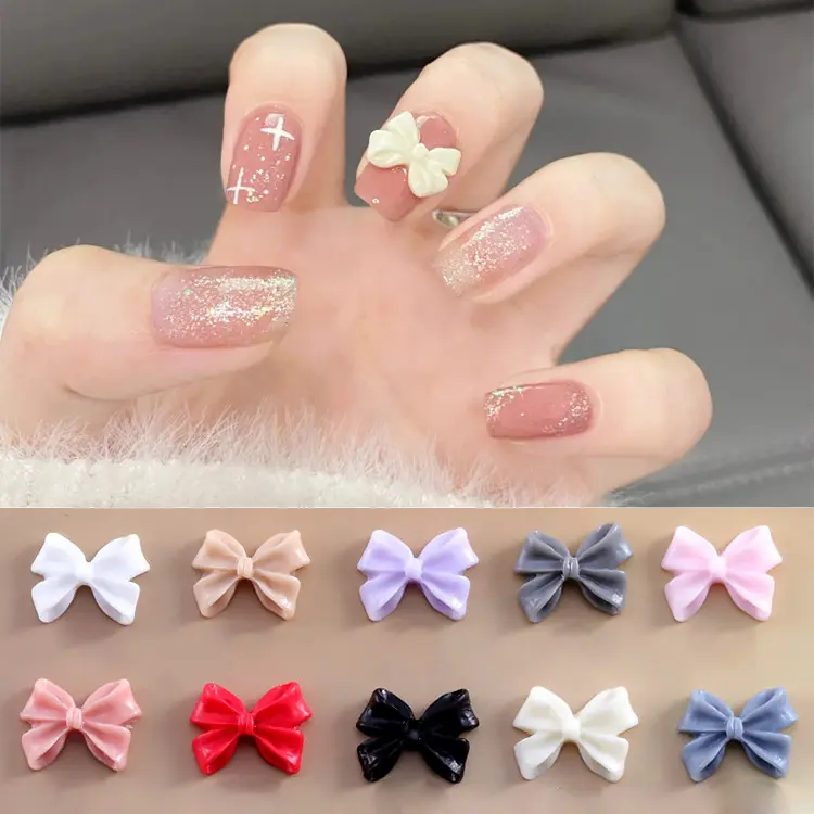 50/100pcs Pink White Kawaii Bow Nail Charm 3D Resin Bowknot Flatback Nail Gems 8*10mm Nail Art rhinestones Jewelries #Bowtie
