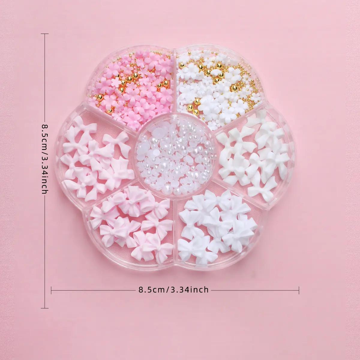 1box 3D Flower Bow Nail Art Decorations Kit Pink/White Acrylic Floral/Peal Beads Nail Charm with Wax Pen/Tweezer 4/6mm Nail Part