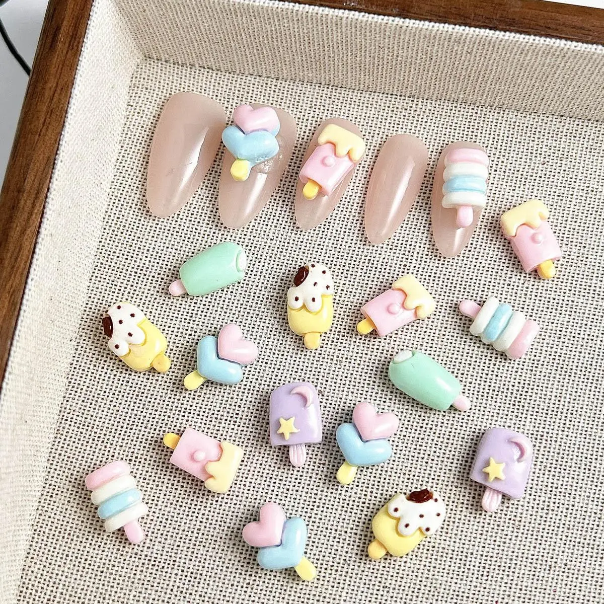 Random Mixed Cute Cartoon Ice Cream Nail Charms 3D Resin Dopamine Colored Kawaii Ice Cream Nail Art Accessories for DIY Crafts