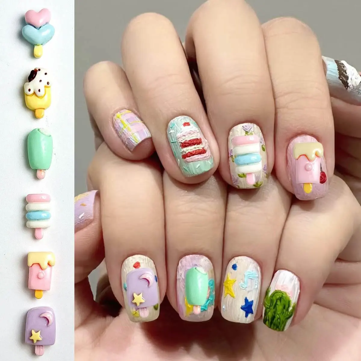Random Mixed Cute Cartoon Ice Cream Nail Charms 3D Resin Dopamine Colored Kawaii Ice Cream Nail Art Accessories for DIY Crafts