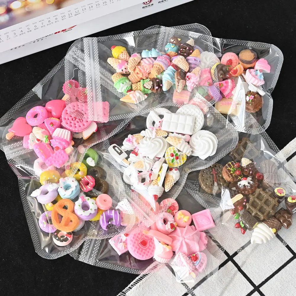 20pcs/Bag 3D Summer Cartoon Ice Cream Donuts Nail Charms Resin Mixed Cute Nail Art Decoration DIY Crafts Manicure Parts