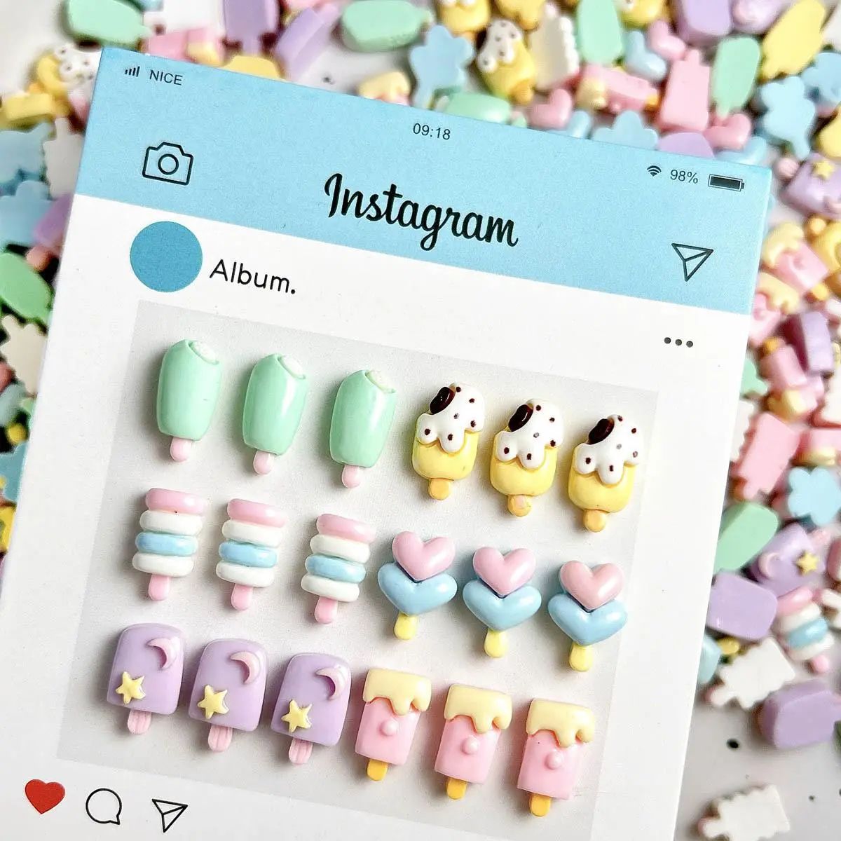 Random Mixed Cute Cartoon Ice Cream Nail Charms 3D Resin Dopamine Colored Kawaii Ice Cream Nail Art Accessories for DIY Crafts