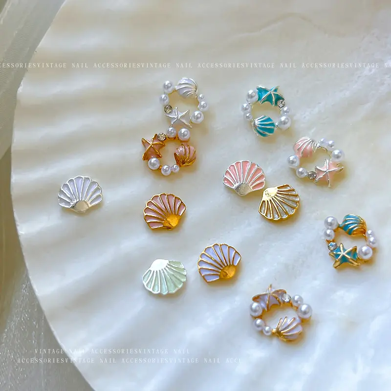 Exquisite Cute Shell Pearl Wreath Starfish Metal Rhinestone Summer Sea Beach Alloy Jewelry Nail Art Accessories Charm Decoration