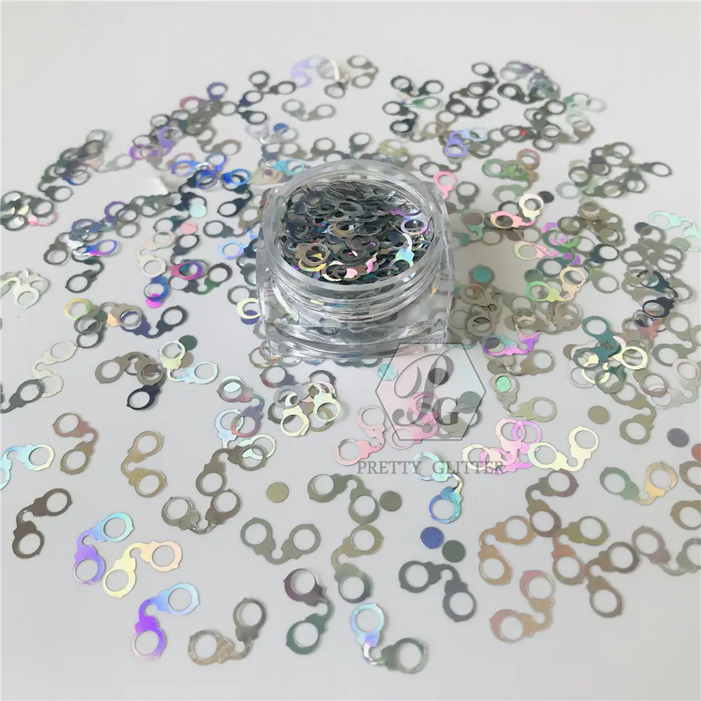 PrettyG 1 Box Handcuffs Shaped Holographic Glitter Sequins for Resin DIY Making Art Craft Nail Makeup Decoration Accessories