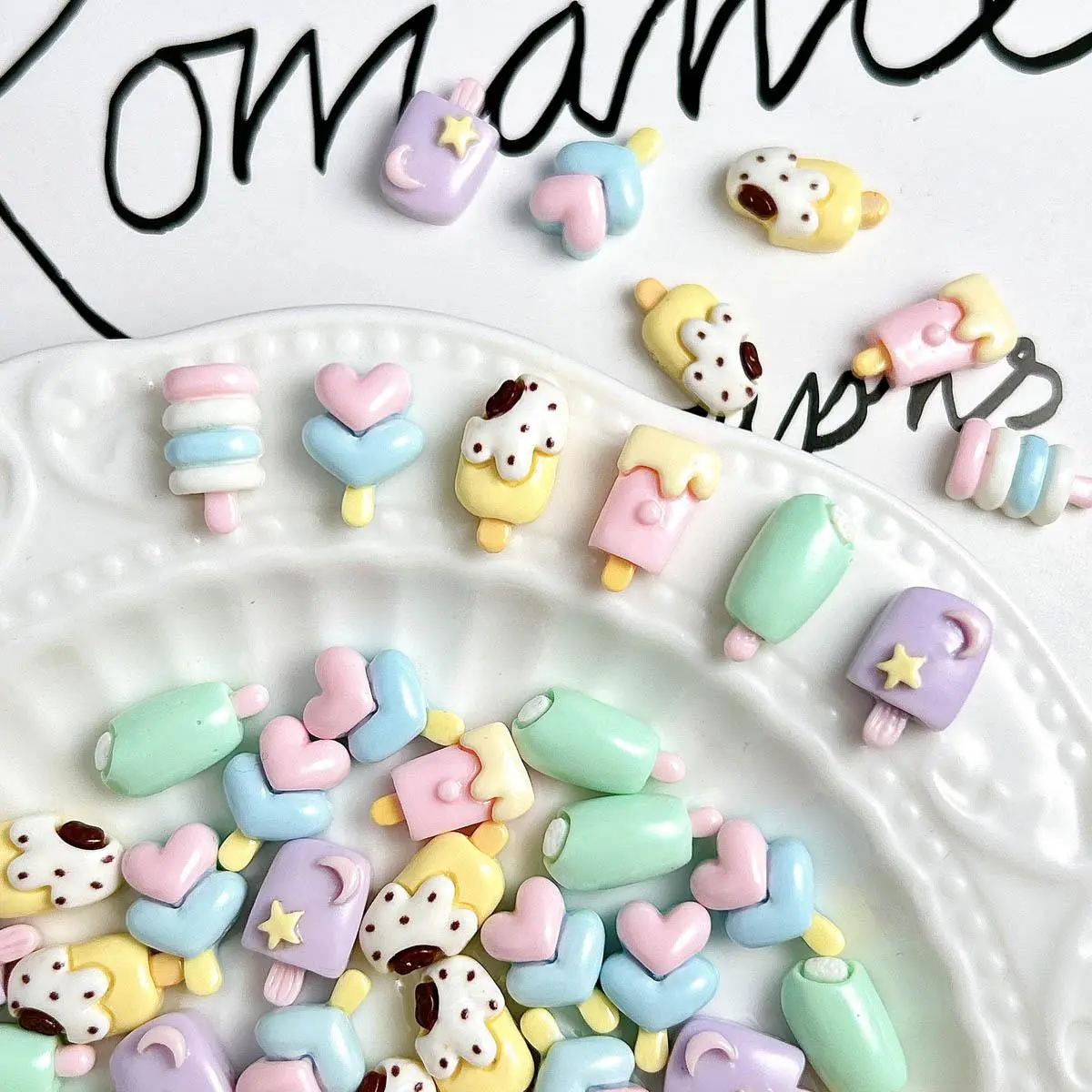 Random Mixed Cute Cartoon Ice Cream Nail Charms 3D Resin Dopamine Colored Kawaii Ice Cream Nail Art Accessories for DIY Crafts