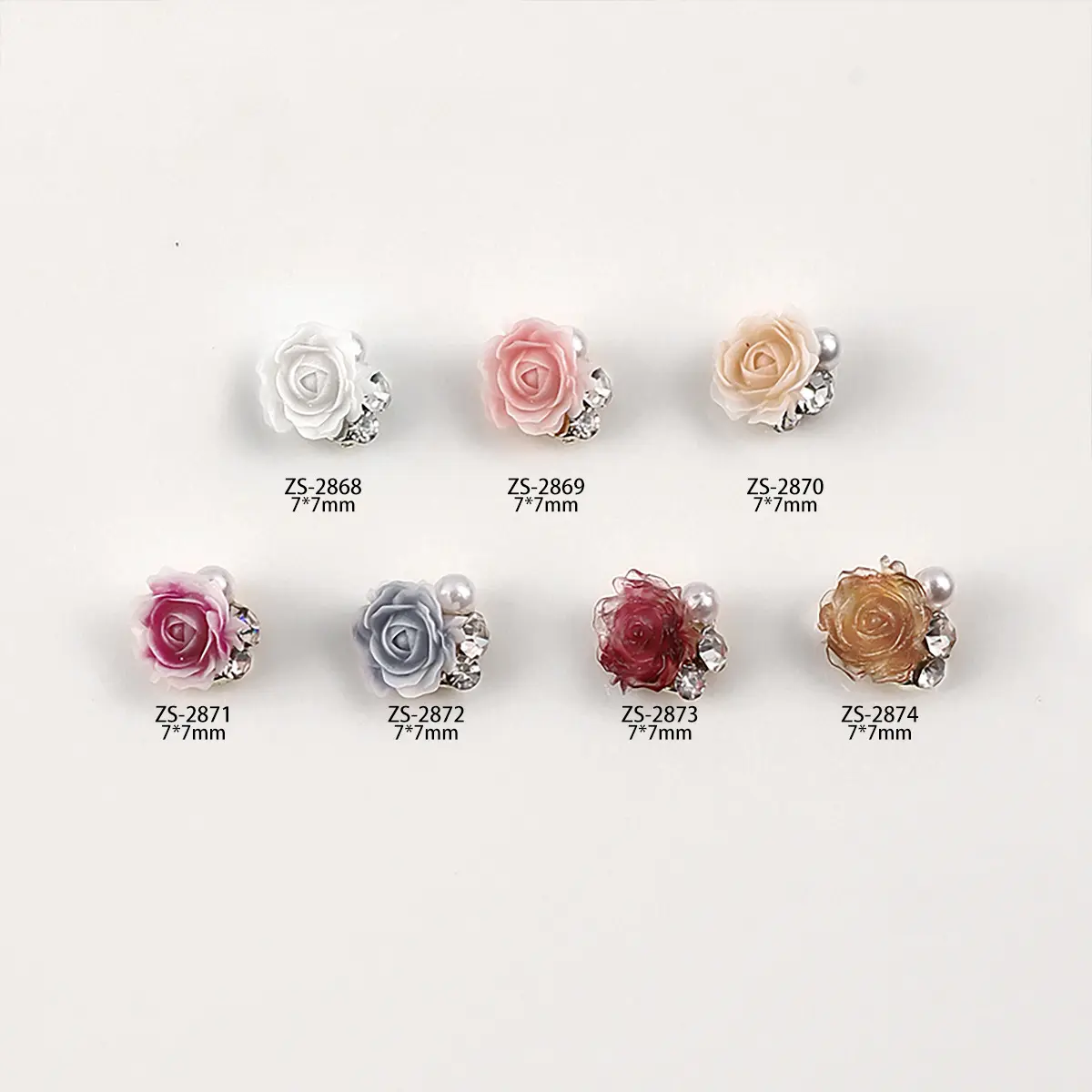 10PCS Handmade 7mm 3D Acrylic Flower Nail Art Rhinestone Pearl Pile Charms Accessories For Nails Decoration Manicure Supplies