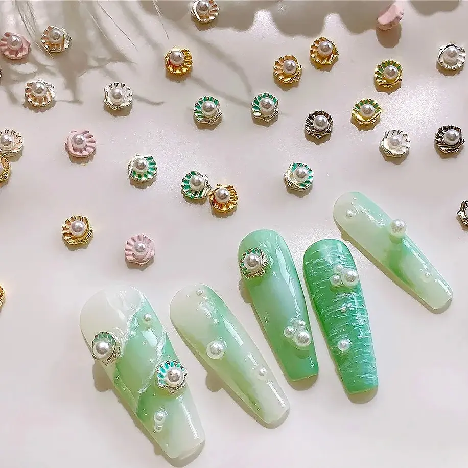 Exquisite Cute Shell Pearl Wreath Starfish Metal Rhinestone Summer Sea Beach Alloy Jewelry Nail Art Accessories Charm Decoration