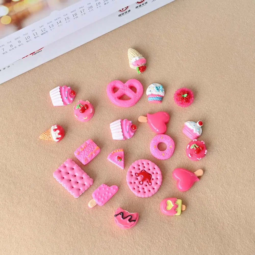 20pcs/Bag 3D Summer Cartoon Ice Cream Donuts Nail Charms Resin Mixed Cute Nail Art Decoration DIY Crafts Manicure Parts