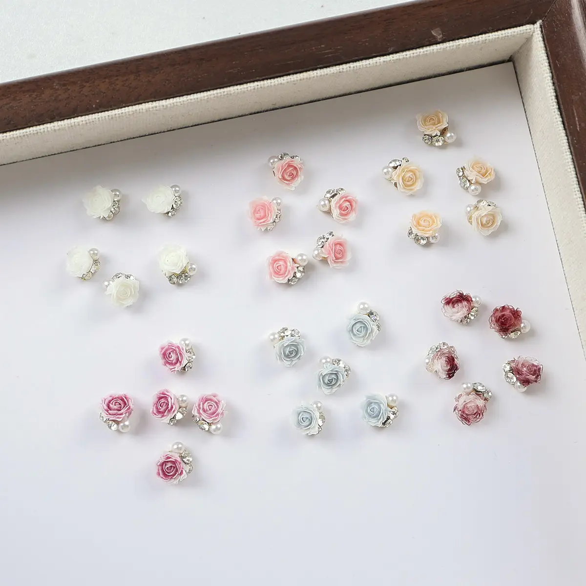 10PCS Handmade 7mm 3D Acrylic Flower Nail Art Rhinestone Pearl Pile Charms Accessories For Nails Decoration Manicure Supplies