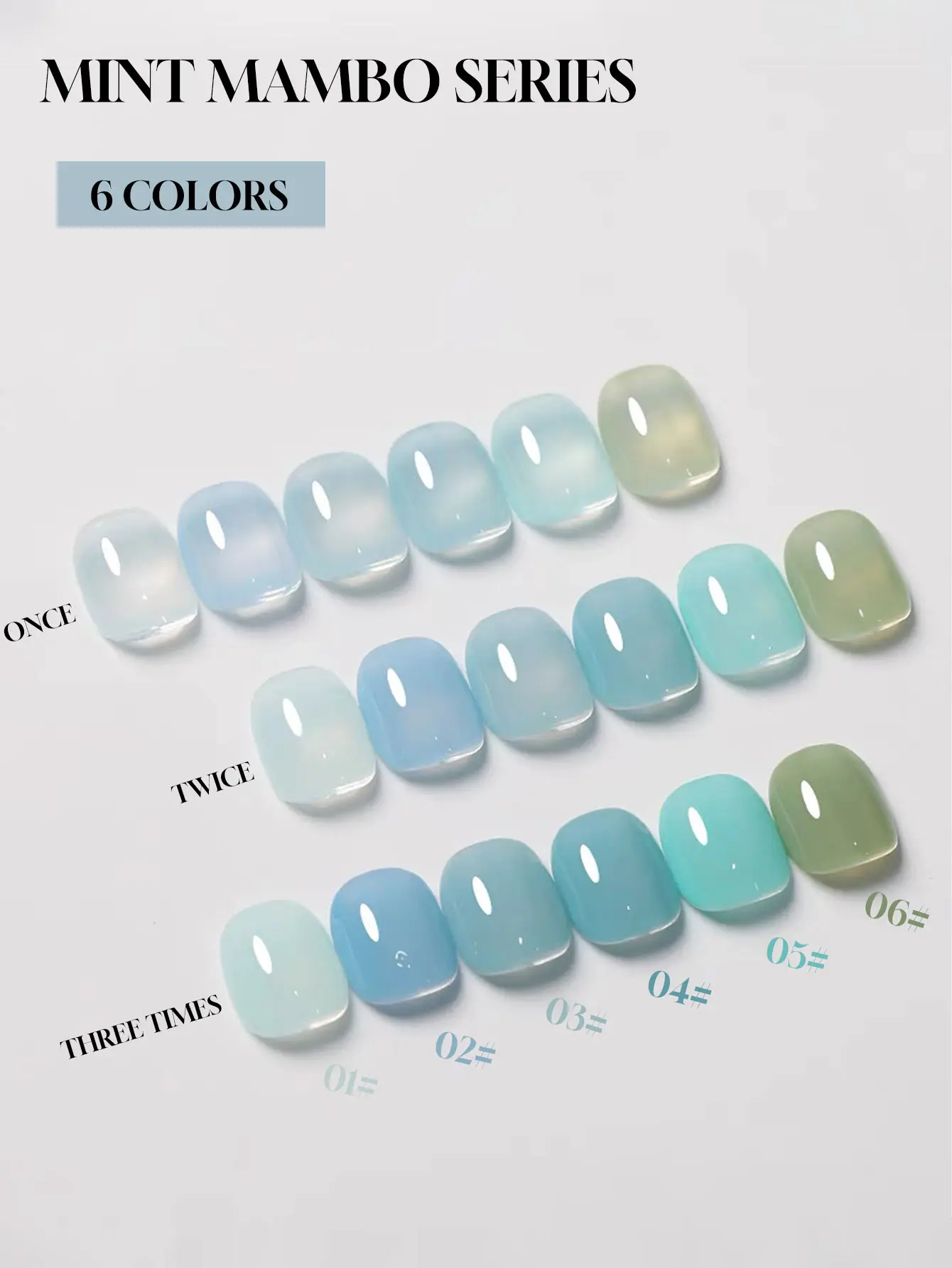 12ML Gel Polish Kit- Mint Mambo Collection, Milky Blue & Frosted Ice, 2025 Viral Nail Art Supplies for Summer Vacations