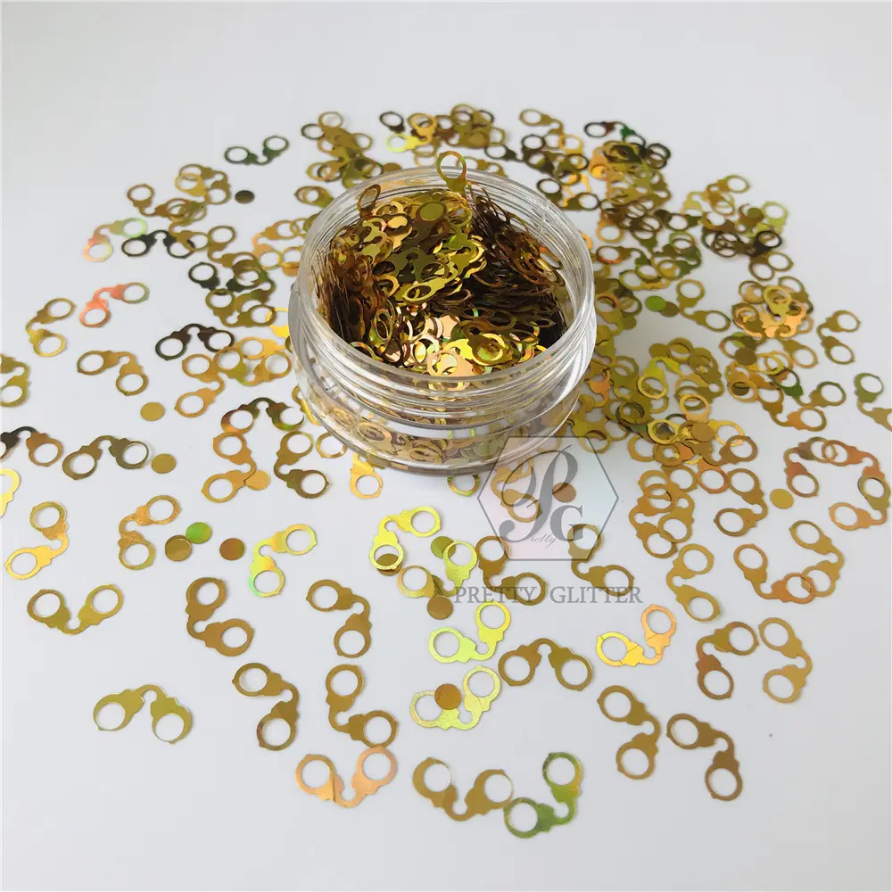 PrettyG 1 Box Handcuffs Shaped Holographic Glitter Sequins for Resin DIY Making Art Craft Nail Makeup Decoration Accessories