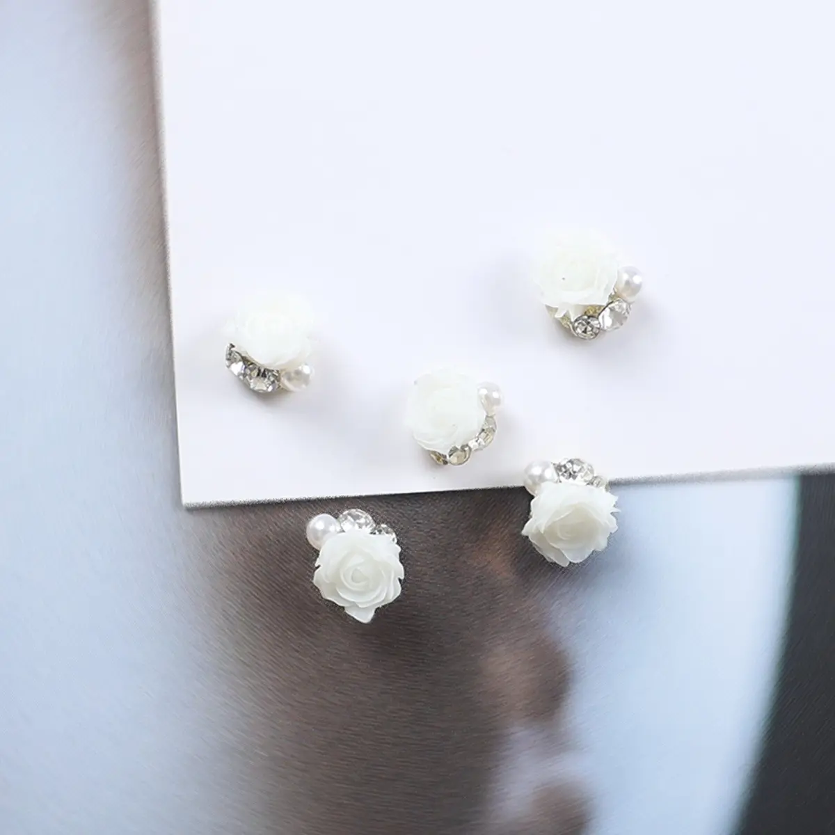 10PCS Handmade 7mm 3D Acrylic Flower Nail Art Rhinestone Pearl Pile Charms Accessories For Nails Decoration Manicure Supplies