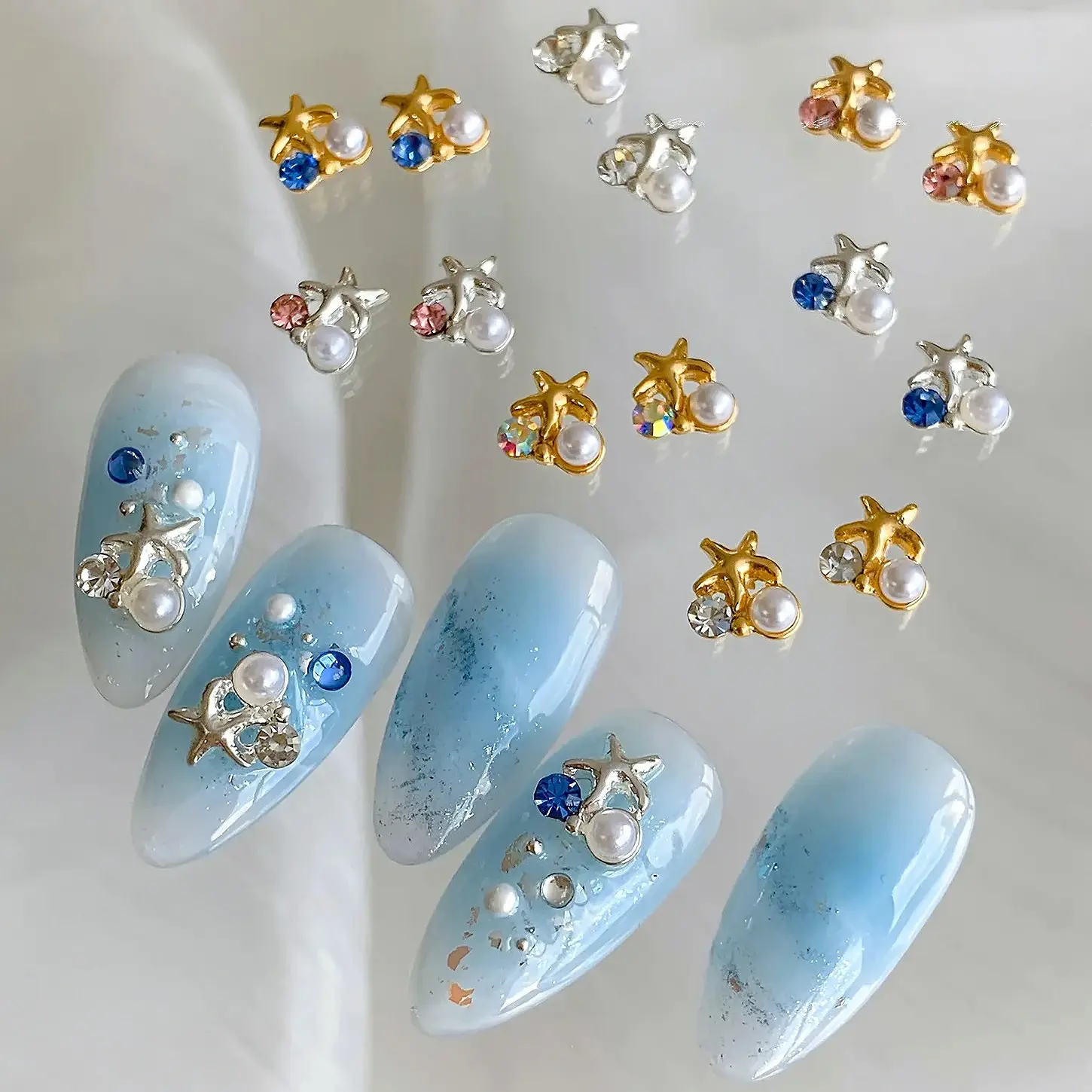 Exquisite Cute Shell Pearl Wreath Starfish Metal Rhinestone Summer Sea Beach Alloy Jewelry Nail Art Accessories Charm Decoration