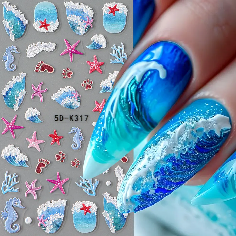 5D French Nail Stickers Summer Design Decals Shell Starfish Decorations Art Self-Adhesive Slider Manicure Accessories Tool