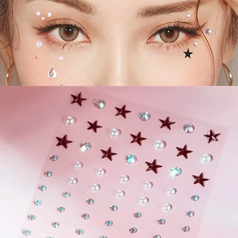 Face Jewelry Makeup Diamond Eye DIY Body Crystal Tattoo Nail Art Eye Shadow Flower Sticker Tears Moon 3D Rhinestones Decorations