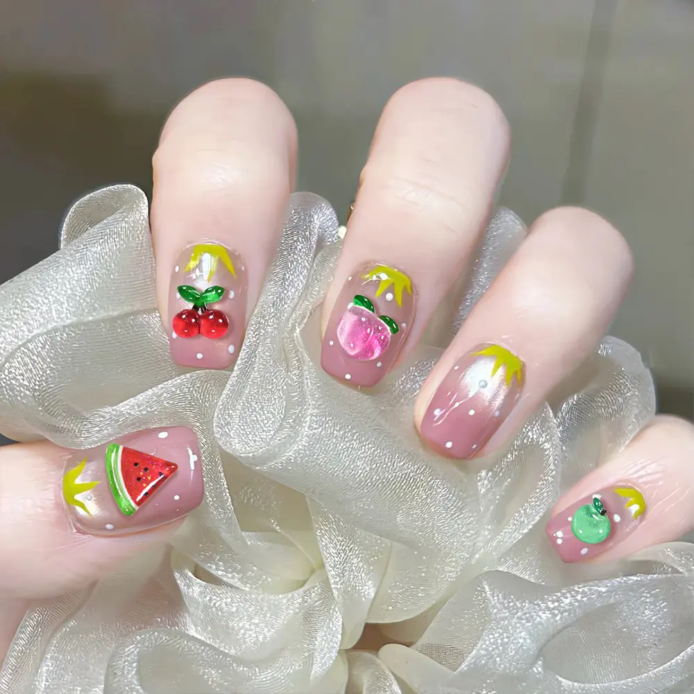 50pcs Resin 3D Summer Fruit Strawberry Nail Charms Cherry Lemon Peach Watermelon Kawaii Nail Rhinestones for DIY Nail Art Decor