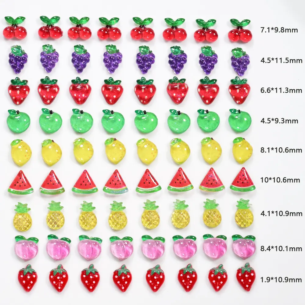 50pcs Resin 3D Summer Fruit Strawberry Nail Charms Cherry Lemon Peach Watermelon Kawaii Nail Rhinestones for DIY Nail Art Decor