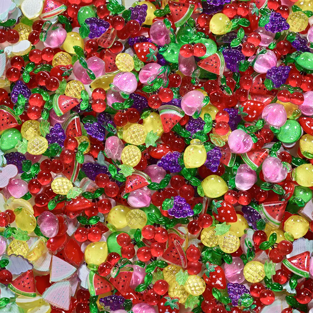 50pcs Resin 3D Summer Fruit Strawberry Nail Charms Cherry Lemon Peach Watermelon Kawaii Nail Rhinestones for DIY Nail Art Decor